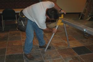 a San Mateo handyman sets up a workstation